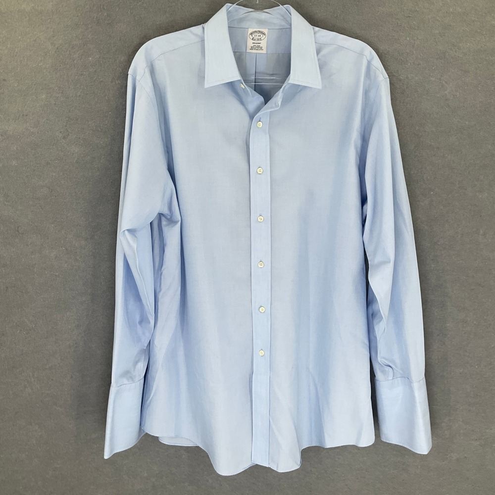 Brooks Brothers Regent Fit Non Iron Supima Cotton‎ Men Dress Shirt 17 34 Blue